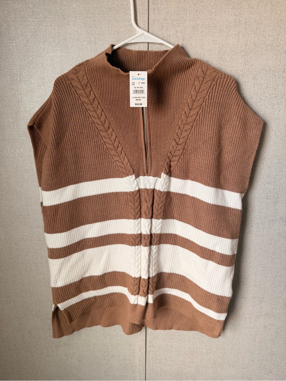 Brown & White Striped Zip-Front Women’s Sweater on